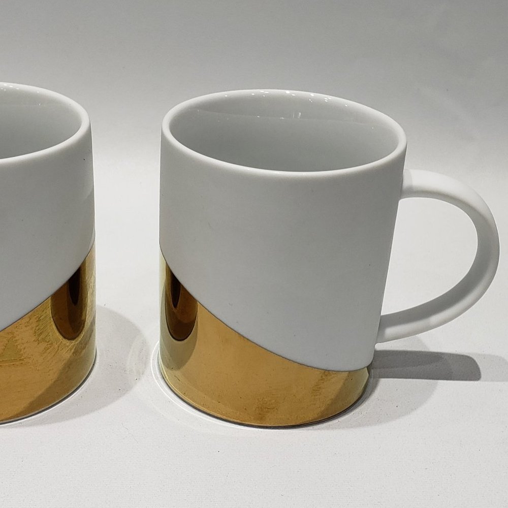 PAIR OF 2012 STARBUCKS WHITE & GOLD COFFEE CUP MUG